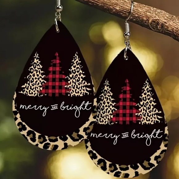 Jewelry - Leopard and Plaid Christmas Teardrop Earrings + Earrings SC